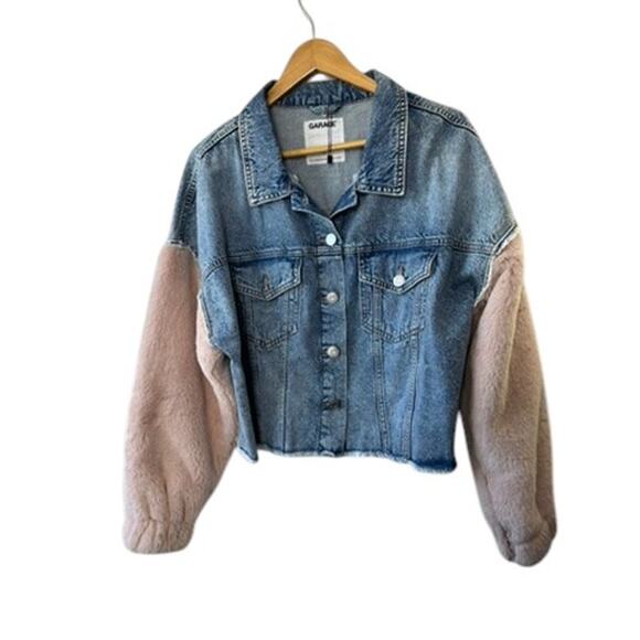 Garage Jackets & Blazers - Garage Pink Faux Fur Sleeves Cropped Denim Jacket Women's Size Large